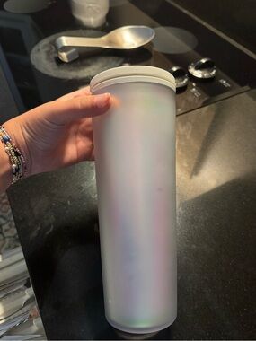 Iridescent Frosted Travel Tumbler — White
